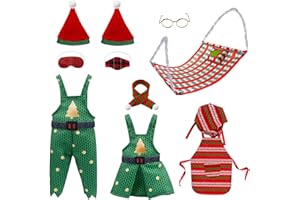 ZOOMPIL 11pcs Accesorios Elfo Navidad, Accesorios de Muñeco de Elfo Navidad, Incluye Hamaca, Gorros, Ropa, Bufandas, Gafas, Tapabocas, Decoración de Muñecos Elfos
