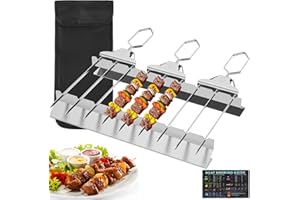 JOKAPY 3Pcs 3 Way Grill Skewers with Handle,Stainless Steel 3-Prong BBQ Skewer 3 Way Kabob Skewers with Skewer Rack Smooth Sliders Storage Bag,BBQ Grilling Skewers Dishwasher Safe for Meat, Chicken, Sausages