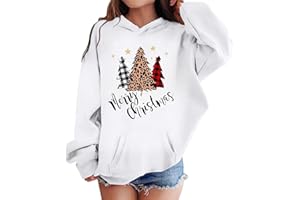 VUNCIO Hooded Christmas Sweatshirt Fashion Graphic Hoodies Kids Girls Age 4-14 Years Xmas Pullover Hoody Girls Winter Long Sleeve Pocket Loose Cute Cartoon Casual Vacation