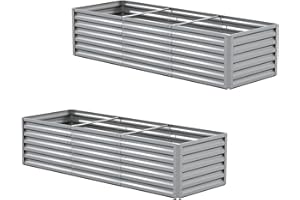 Amopatio Set di 2 Orto Rialzato in Acciaio Zincato per Giardino Esterno, Fioriera da Esterno 1300L, Ortaggi, Erbe e Fiori, Cassone Orto Grande, 240x90x60 cm, Argento