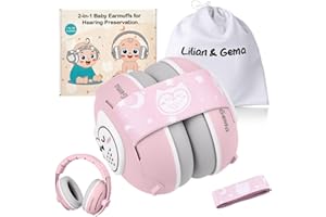 Lilian&Gema Casque Anti Bruit Bebe 2 en 1, Réglable Casque Bébé Anti Bruit, Casque Anti Bruit Enfant pour Moins de 48 Mois, Owl Design, Sommeil et les Activités, Protection Auditive Pour Bébés