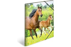 ‎HERMA HERMA 7145 Sammelmappe A3 Tiere Pferde, Kinder Eckspanner-Mappe aus Kunststoff mit Innendruck & Gummizug, stabile Einschlagmappe aus Plastik für Jungen & Mädchen