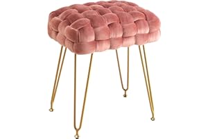 LUE BONA Samt Sitzhocker,Schminktisch Hocker,Rechteckiger Gepolsterter Hocker Metallbeine,Rosa