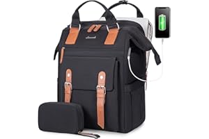 LOVEVOOK Plecak damski, wodoszczelny, plecak na laptopa o przekątnej, duży plecak szkolny z przyłączem USB do ładowania, do szkoły, pracy, na uczelnię, dla nauczycieli, biznesu, biura, czarny