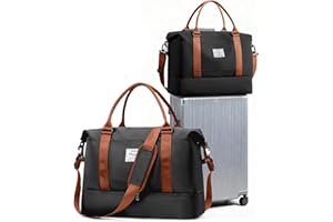 SEAFEW Podróżna Torba Damska na Bagaż Podręczny - Sportowa, Weekendowa, Pływacka, Wodoodporna, Marynarska, Fitness, Szpitalna z Przegródką na Buty - Czarno-Brązowa