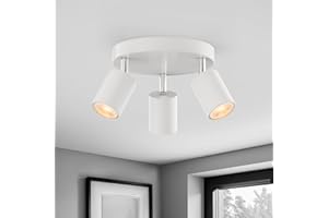Wowatt Plafonnier LED 3 Spots Orientables - Rampe Ronde GU10 Blanc - Luminaire Intérieur pour Salon, Chambre, Cuisine - Sans Ampoules