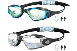 Moseem Swimming Goggles, Swim Goggles for Adult Men Women & 6+ Age Kids Anti Fog Swimming Goggles with UV Protection, Clear Vision, No Leaking & Adjustable Silicone Strap
