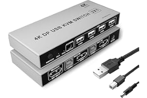 Yeemie Commutateur KVM DisplayPort 2 ports 4K 60Hz DP Switch 2 PC Support informatique pour clavier Souris Imprimante Moniteur Ordinateur portable PC Xbox HDTV