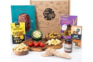 THE CHEESE WEDGE CO. Charcuterie Box Gift, Meat, Cheese, Olives, Crackers, Chutney & Crunchy Snacking Cheeses