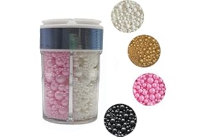 ‎TMADE Essbare 4 in 1 Kuchen Dekoration 160g perle Zucker streusel Perlen Tortenaufsätze Zuckerstreusel für Hochzeiten und tägliche Kuchendekorationen Geburtstagskuchen(Weiß, Goldene, Rosa, Schwarz)