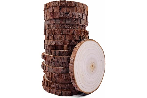 Rondin de Bois sans Trou 20Pcs Diamètre 9-10cm Tranches de Bois Naturel Convient pour Decoration Noel Bois Marque Place Mariage Pyrograveur Bois…