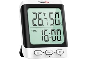 TempPro TP152 hygrometer inomhustermometer, rumstermometer med klocka