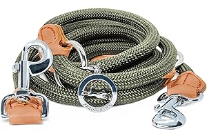 FREUDENTIER Hundeleine 3m verstellbar - Umhängeleine Hund - Führleine zum Umhängen für mittelgroße & große Hunde (waldgrün)