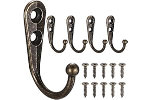 XKQYX 5 Piezas Ganchos Percheros de Pared, Vintage Perchas Pared de Bronce, Ganchos Pared, Colgadores Pared de Retro, Ganchos para Colgar Ropa Abrigos Llave Cocina Baños Armarios, con Tornillo