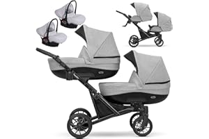 Une poussette jumelle 3 en 1 et 2 en 1 nacelle landau siège auto KUNERT Booster 3in1 et 2in1 poussettes (gris, 3en1)
