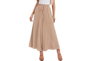 WUWUSKY Sommerhose Damen Leicht Lässige Palazzo Hose Elegant High Waist Baggy Freizeithose mit 2 Taschen