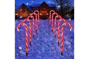 Epesl Noël Guirlande Lumineuse D'extérieur - 60 Rouge LEDs 10 Pièces Canne à Sucre de Noël Feux de Balisage de Chemin Sucre d'orge Étanche Décoration de Éclairage Paysager pour Décoration