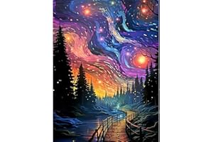 PUJEKNM 5D Diamond Painting Starry Sky-DIY Abstract Landscape Diamond Art Craft Painting Kits Full Drill,Diamond Painting Set Crystal Rhinestone Canvas Painting for Adults Gifts Home Wall Decor 16x12inch