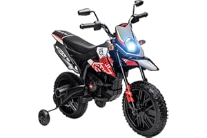 AIYAPLAY Moto Eléctrica para Niños 12V con Licencia Aprilia, Moto Eléctrica Infantil con Ruedas Auxiliares Desmontables, 6 km/h, Suspensión Trasera, Faro, Música y USB, para Niños 37-96 Meses, Rojo