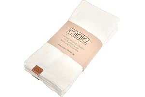 MIQIO® Designerskie serwetki materiałowe ze 100% francuskiego lnu – zestaw 6 serwetek z materiału – można prać w temperaturze 60° – 45 x 45 serwetki lniane – marka z prawdziwej skóry (kolor kości słoniowej)