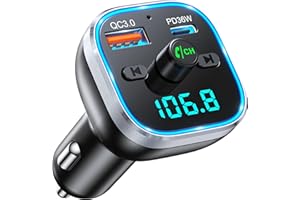 Mohard Bluetooth Auto, 54W PD & QC 3.0 Trasmettitore FM Bluetooth 5.3 per Auto Ricarica Rapida, Adattatore Accendisigari Auto Luce Ambientale, Chiamata Vivavoce Supporta Musica HiFi Assistente Vocale