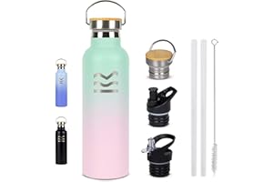 Borraccia Termica 750 ml Acciaio Inox Rosa - HUIIKE | Borraccia con Cannuccia e 3 Tappi, Bottiglia Senza BPA | Mantiene Bevande 12h Calde, 24h Fredde | Thermos Antigoccia e Riutilizzabile per Palestra