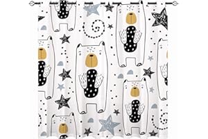ANHOPE YUANZU Baby Curtains - Kids Boys Girls Eyelet Blackout Hand Drawn Childish Bears and Stars Print Pattern Thermal Insulated Room Darkening Window Drapes for Nursery Bedroom 2 Panels W117cm x D137cm