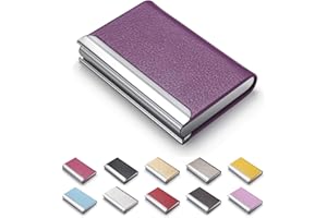 MAZYPO Business Card Holder, Luxury PU Leather Business Card Case Name Card Holder & Stainless Steel Multi Card Case - Wallet Credit Card ID Case, Slim Metal Pocket Card Holder with Magnetic Shut (Purple)