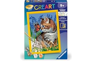 Ravensburger - CreArt Kids 18x24 cm - Numéro d'art - Chat et Son Compagnon Le Papillon - Kit de Peinture par numéros - Dès 9 Ans - 25813