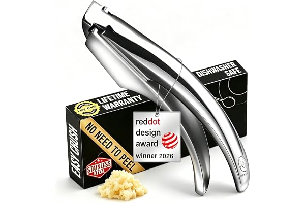 Gourmet Easy Lifetime Replacement Garlic Press, No Need to Peel, Fine Mince | Detachable Design for Easy Cleaning, Ergonomic Handle for Effortless Press, Stainless Steel Rust-Resistant, Dishwasher Safe