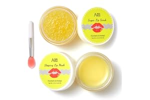 ANAI RUI ANAiRUi Lip Care Set - Exfoliante Labial y Mascarilla Labios Set - Mascarilla Labios Noche - Lip Scrub - Exfoliante e Hidratante Para Labios Secos, Agrietados, Descamados (Cúrcuma + Miel)