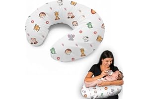 Flowen Cojín Lactancia Bebé y Almohada Embarazada Idea Regalo para Nuevas Mamás con Funda de 100% Algodón Almohada Multifuncional para Apoyo Espalda y Relleno Suave Accesorio de Maternidad