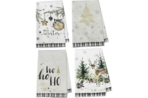 JINGTOPS Świąteczny zestaw ręczników kuchennych, ręczniki kuchenne, podkładki świąteczne, zimowe dekoracje świąteczne, dekoracja stołu wewnętrznego 40 x 60 cm (4 sztuki)