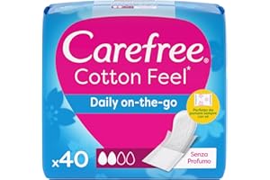 Carefree Salvaslip Cotton Feel Daily on-the-go Senza Profumo, Salva slip donna da portare sempre con sé, Proteggi slip traspiranti e dermatologicamente testati, 40 salvaslip confezionati singolarmente