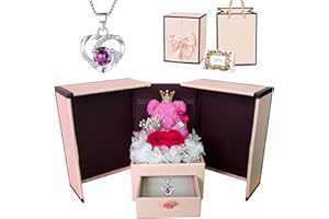 KEKECHAORAN Wieczna Róża Zestaw Zakonserwowanych Kwiatów Pudełko na biżuterię z łańcuszkiem, Naszyjnik Kocham Cię Pudełko Prezent Idealny Prezent Urodzinowy, Romantyczny Prezent Walentynkowy