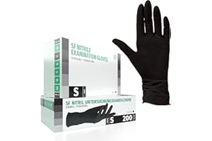 SF MEDICAL PRODUCTS GMBH SF Gants nitrile S noirs – 200 gants jetables, non poudrés, sans latex, résistants, pour cuisine, ménage, mécanique, tatouage, usage médical, coiffure, gants alimentaires, protection chimique