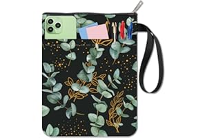 CRASPIRE Eucalyptus Leaf Book Cover Botanical Cloth Book Sleeve 11x8.7inch Zipper Front Pocket Washable Fabric Pouch Protector for Readers Accessories Hardcover Textbook