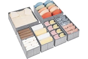 DIMJ 7Pack Clohtes Drawer Organisers - Foldable Wardrobe Storage organiser, Drawer Dividers for Bras, Socks, Bedroom, Office, Kitchen, Speckled Grey