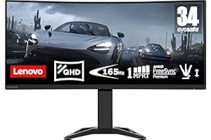 Lenovo G34w-30 | 34" QHD Gaming Monitor | 3440x1440 | 165Hz | 350 nits | 0,5ms Reaktionszeit | HDMI | DisplayPort | AMD Radeo