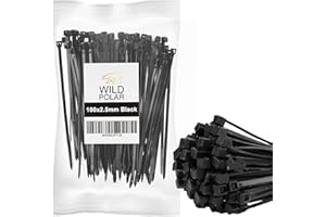 Wild Polar Premium Cable Ties - Clear/White & Black - Range of Sizes - 100 Pack Nylon Plastic Tie Wraps - Self Locking Small Zip Ties (Black, 100mm x 2.5mm 100 Pack)