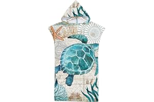 ‎ROWJOY Rowjoy Beach Towel Poncho, Surf Poncho for Women and Men, Ocean Animal Print Microfibre Beach Towel, Bath Poncho, Beach Towel with Hood, Quick-Drying Poncho for Beach Swimming (H3 – 75 x 110 cm)