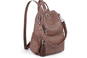 UTO - Bolso Mochila de Mujer Cuero Sintético Bolso de Hombro Bolso Escolar con Bolsillos Laterales con Borlas