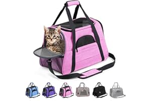 KJSXUUE kleine Hunde Transportbox,transportbox Katze, Atmungsaktive und Faltbare Hundebox mit Verstellbarem, Katzentransportkäfig mit Abnehmbarer Plüschmatratze. (Rosa)