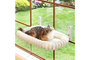 Zakkart SnugCloud Foldable Cat Window Perch - Cordless, Ultra Soft Machine Washable Bed with 4-Sided Bolster, Metal Frame - Window Hammock for Large Cats and Kittens (Cream White, Medium)