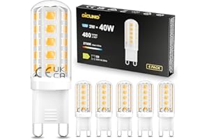 DiCUNO Ampoule LED G9 3W, équivalent 40W halogène, 480lm, Blanc chaud 2700K, Non-dimmable, Économie d'énergie, Led G9 pour la chambre à coucher, le salon et la cuisine, 6 Pièces