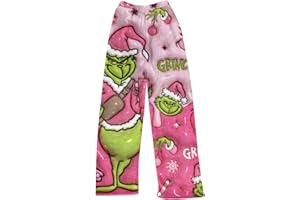 JKJFJKA 𝑮𝒓𝒊𝒏𝒄𝒉 Pantalon De Pyjama en Flanelle pour Femme Mode Noël Flocon De Neige Impression Père Noël Pyjama Mignon Décontracté Confortable Chaud Pyjama Cadeau De Noël