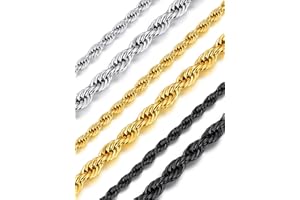 Richsteel Collar de Cuerdas Acero Inoxidable para Hombres Mujeres, 3mm / 6mm Grosor 46cm - 76cm Largo [Platino/Dorado/Negro]