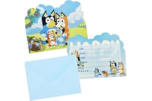 WIRHAUT 10Pcs Party Invitations Kids Birthday Party Invitations for Kids, Bluey Party Invites Boys Girls Children with Envelopes, Double Sided Invite Cards for Birthday Baby Shower Party