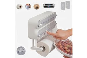 ERUIV 3 in 1 Porta Pellicola e Alluminio, Porta Pellicola con Taglierina, Taglia Pellicola da Cucina, Organizer Pellicola e Alluminio Organizer Carta Forno, Dispenser di Pellicola Trasparente