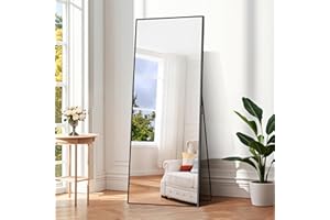 COFENY Ganzkörperspiegel, 165 × 60 cm Spiegel Groß mit Aluminiumrahmen,Standspiegel zum Stehen, Anlehnen oder Hängen, Spiegel Ganzkörper für Schlafzimmer, Wohnzimmer,Schwarz